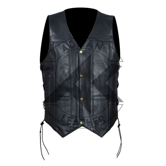 Men's 10 Pocket Leather Vest With Side Laces