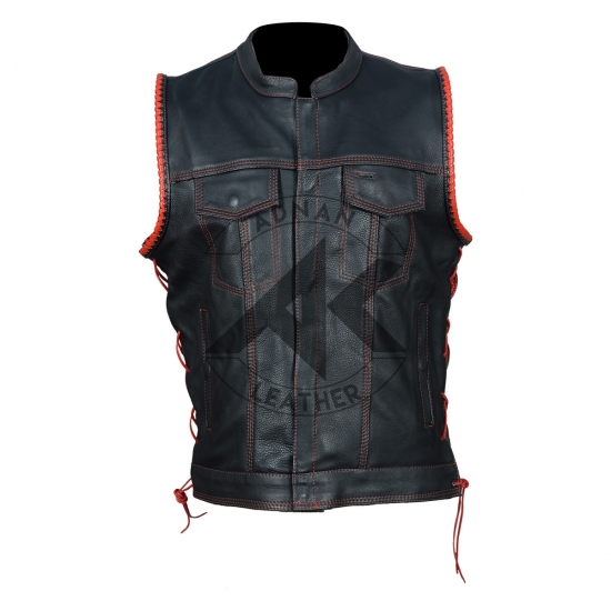 Red Side Lace Club Style Leather Vest