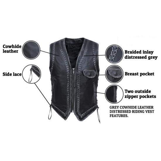 Black Men Leather Vest