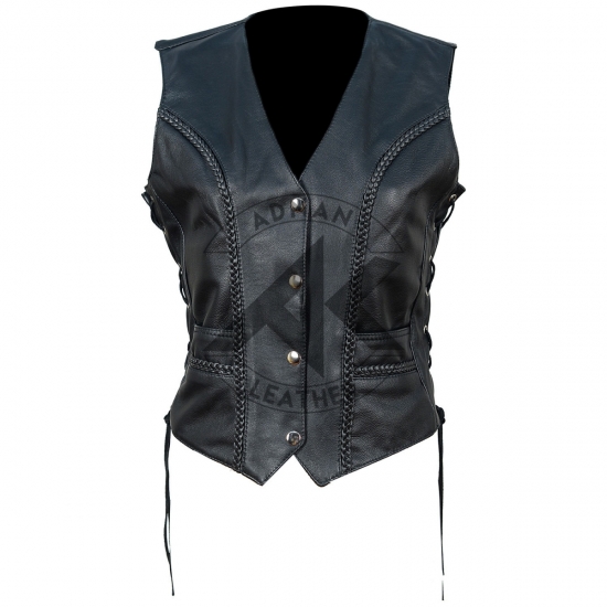 Classic Leather V-Neck ladies Vest