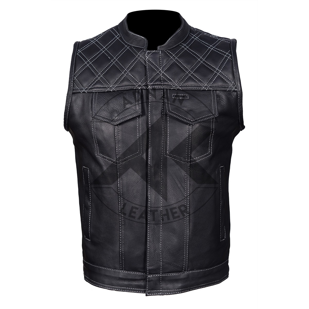 Men's Diamond Style Leather Vest - AK Adnan Leather Ltd.