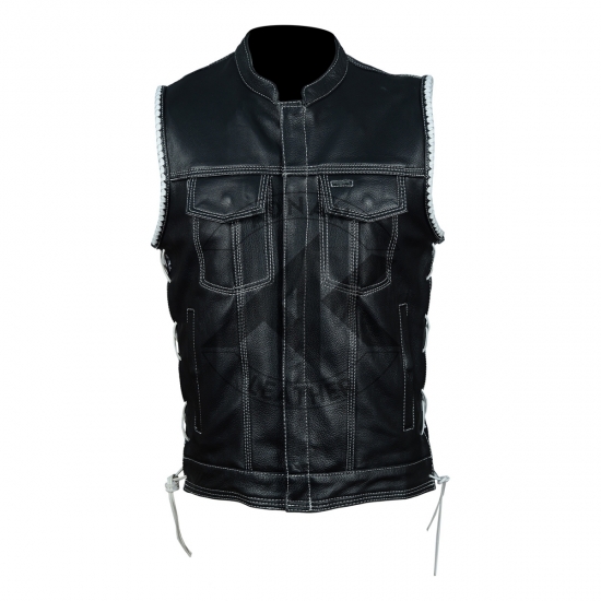White Side Lace Club Style Leather Vest